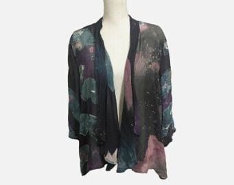 Citron Santa Monica Silk Water Lillies Open Front Sheer Cardigan Size 1X eBay at eBay