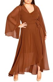 City Chic Fleetwood Long Sleeve Wrap Maxi Dress at Nordstrom