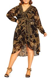 City Chic Luxe Flutter Long Sleeve Dress in Black Luxe Lover  at Nordstrom