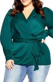 City Chic Opulent High-Low Faux Wrap Top in Jade Size Small at Nordstrom