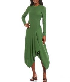 City Rib Knit Asymmetrical Hem Midi Dress by Maggy London at Dillards