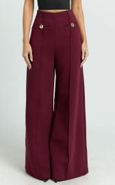 Clara Pants - High Waisted Wide Leg Pants in Wine Showpo USA at Showpo