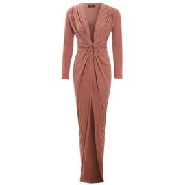 Clara Rose Gold Glittery Plunge Front Knot Floor-Length Dress  Sarvin  Wolf amp Badger at Wolf and Badger