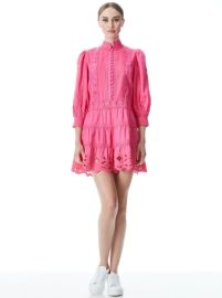 Clark Collared Tiered Dress In French Rose  Alice And Olivia at Alice Olivia