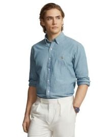 Classic Fit Long Sleeve Chambray Cotton Button Down Shirt at Bloomingdales