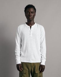 Classic Long-Sleeve Crewneck Henley in Black rag amp bone at Rag and Bone