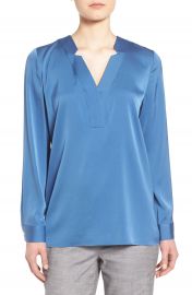 Classiques Entier   Notched V-Neck Stretch Silk Blouse at Nordstrom