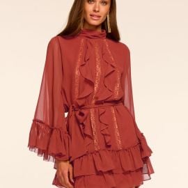 Claudia Silk Chiffon Ruffle Tiered Mini Dress in amber Ramy Brook at Ramy Brook