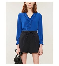 Claudie Pierlot Ruffle trimmed Crepe Blouse In Bleu Roi at Selfridges