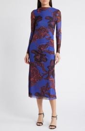 Cleobella Katya Floral Print Ruched Mesh Midi Dress at Nordstrom
