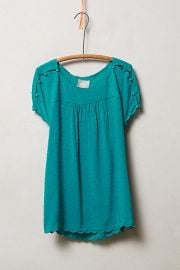 Clipdot Buttoned Tee in Green at Anthropologie