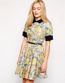 Closet  Closet Floral Contrast Cuff and Collar Skater Dress at Asos