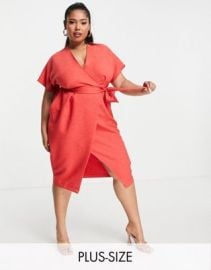 Closet London Plus wrap tie midi dress in red at ASOS