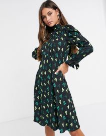 Closet London long sleeve high neck mini dress in heart print at ASOS