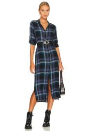 Cloth Stone Plaid Roll Tab Sleeve Shirt Dress in Midnight Plaid at Revolve