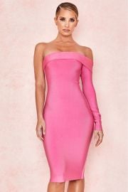 Clothing  Bandage Dresses  039Nadine039 Pink Bandage One Shoulder Dress at House of CB