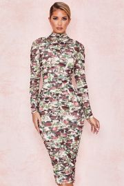 Clothing  Bodycon Dresses  039Roseanne039 Vintage Floral Ruched Midi Dress at House of CB