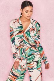 Clothing Tops 039Salvaza039 Blush Tropical Palm Print Shirt at House of Cb