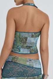 Clothing Tops Ocean Teal Print Wrap Halter Top at Mistress Rocks