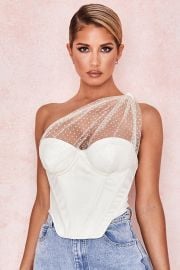 Clothing Tops x27Kimx27 Ivory Draped Tulle Corset at House of CB
