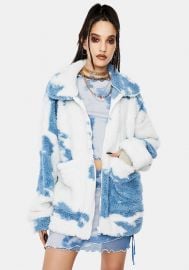 Cloud Print Teddy Fleece Oversized Jacket at Dolls Kill