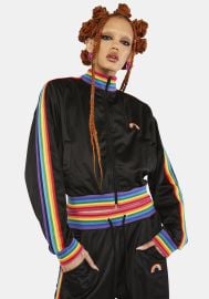 Club Exx Rainbow Stripe Trim Track Jacket - Black Dolls Kill at Dolls Kill