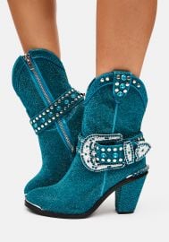 Club Exx Teal Sheriff Shine Cowboy Boots at Dolls Kill