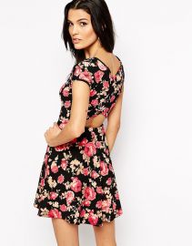 Club L  Club L Cross Back Skater Dress in Rose Print Crepe at Asos