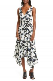 Club Monaco Abstract Print Faux Wrap Handkerchief Hem Silk Dress   Nordstrom at Nordstrom