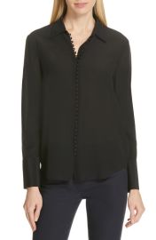 Club Monaco Helek Covered Button Silk Shirt at Nordstrom