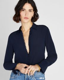 Club Monaco Helek Silk Shirt in Navy at Club Monaco