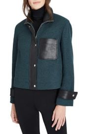 Club Monaco Leather Detail Wool Jacket in Green Vert at Nordstrom