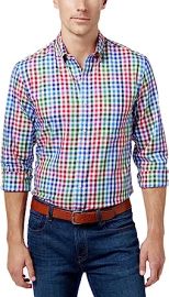 Club Room Mens Check Long-Sleeve Shirt Red Medium at Mens Clothing store at Amazon