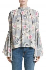 Co Flutter Sleeve Floral Print Silk Blouse   Nordstrom at Nordstrom