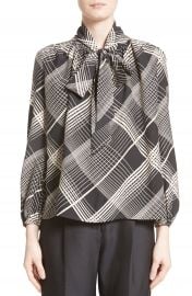 Co Plaid Silk Tie Neck Blouse at Nordstrom