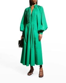 Co Pleated Balloon-Sleeve Dress at Neiman Marcus