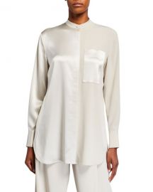 Co Satin  amp  Georgette Banded Neck Shirt at Neiman Marcus