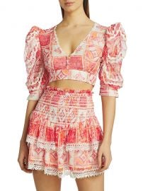 Coastal Puff-Sleeve Printed Cropped Top at Saks Fifth Avenue