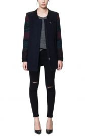 Coat with Jacquard Sleeves at Zara