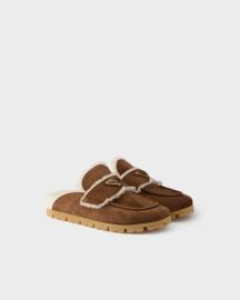 Cocoa Brown Suede And Shearling Mules PRADA - United States at Prada
