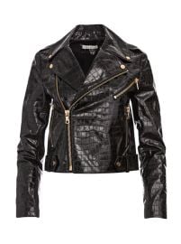 Cody Croc Leather Jacket In Black  Alice And Olivia at Alice + Oliva