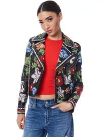 Cody Embroidered Leather Moto Jacket In Atrium Floral Lg Alice And Olivia at Alice and Olivia