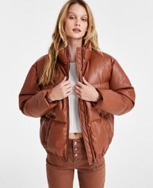 CoffeeShop Juniors Faux-Leather Cropped Puffer Coat - Macys at Macys