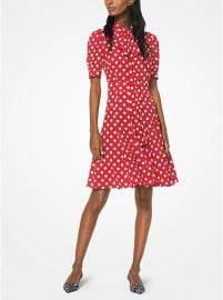 Coin Dot Silk-Georgette Tie-Neck Dress at Michael Kors