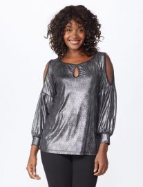 Cold Shoulder Metallic Knit Top by Roz and Ali at Dress Barn