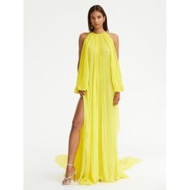 Cold Shoulder Pleated Chiffon Gown Gowns Caftans Oscar de la Renta Daffodil Oscar de la Renta at Oscar de la Renta