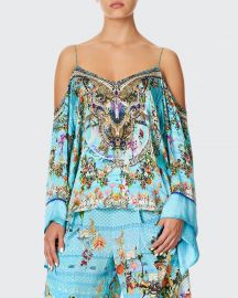 Cold-Shoulder Printed Flare-Sleeve Top at Bergdorf Goodman