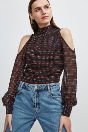 Cold Shoulder Spot Print Top at Karen Millen