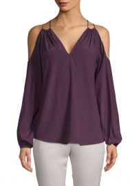 Cold-Shoulder Stretch Silk Blouse by Ramy Brook at Gilt