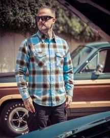 Cold Start | Men\'s Blue & Brown Flannel | Greasy Hands Society at Greasy Hands Society